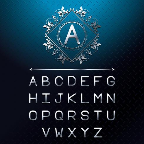 Silver font letters alphabet vector