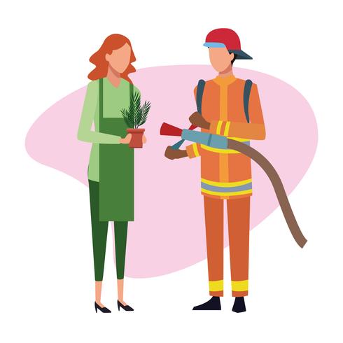 Firefighter and gardener Job and workers vector