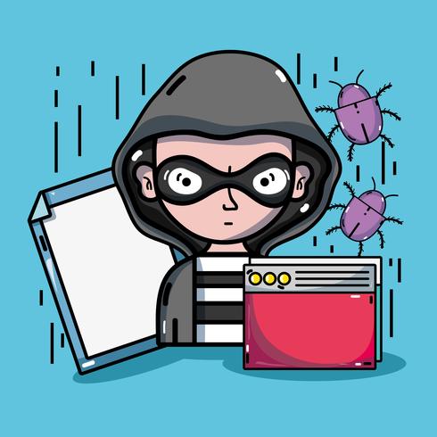 Persona hacker para virus programador en el sistema. vector