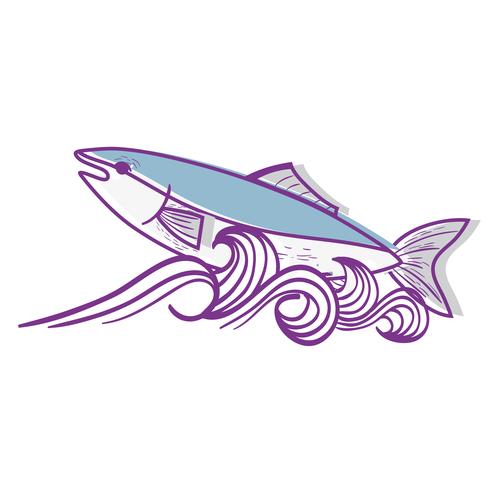 fish animal in the sea with waves design vector