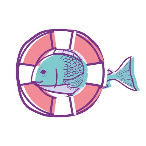 Pescado con diseño de objeto salvavidas. vector