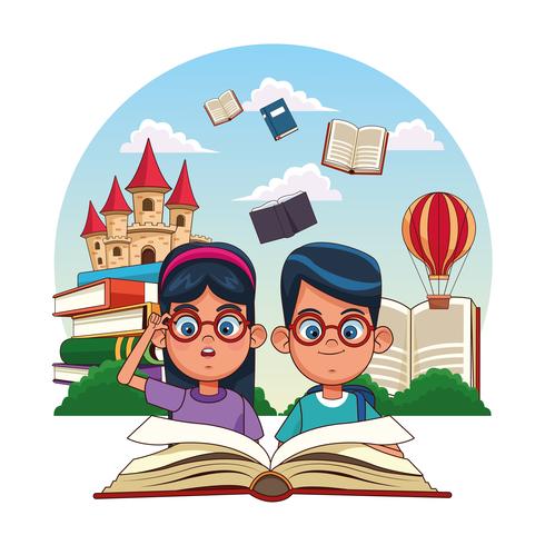 Kids reading fairy tales vector