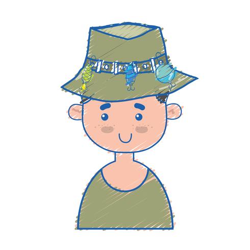 Pescador con diseño de sombrero y deporte divertido. vector