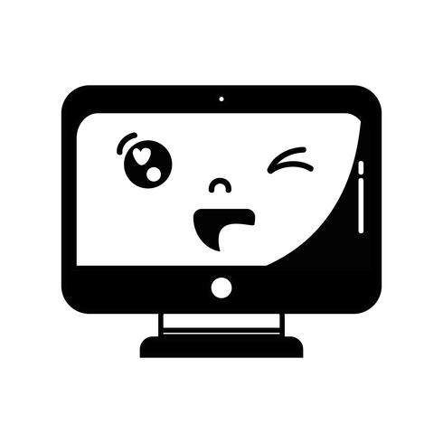 contour kawaii cute funny screen monitor vector