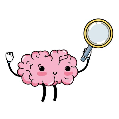 kawaii happy brain with magnifying glass vector