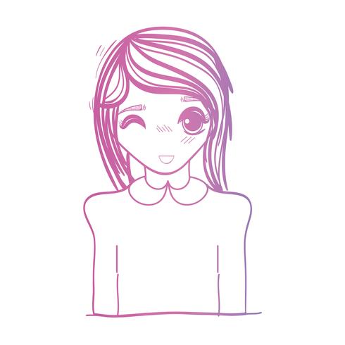 línea de belleza chica anime con peinado y blusa vector