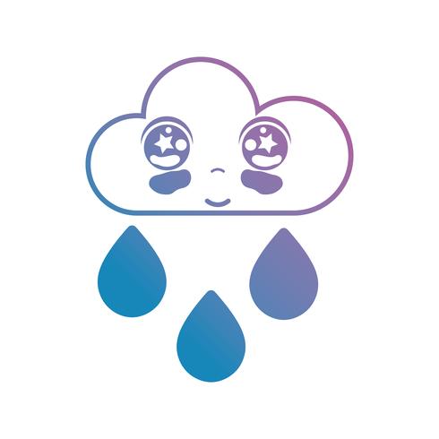 line kawaii cute happy cloud raining vector