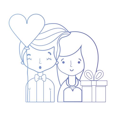 line beauty couple married with hairstyle design vector