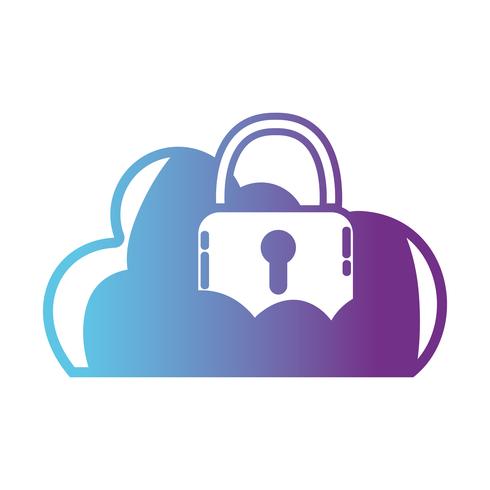 line cloud data with padlock to sercurity information vector