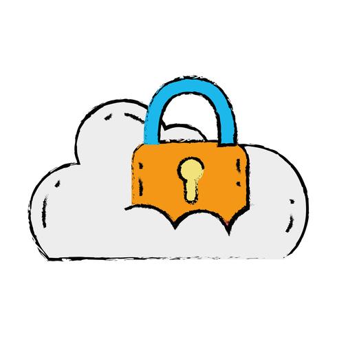 cloud data with padlock to sercurity information vector