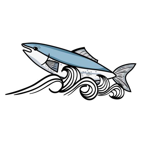 fish animal in the sea with waves design vector