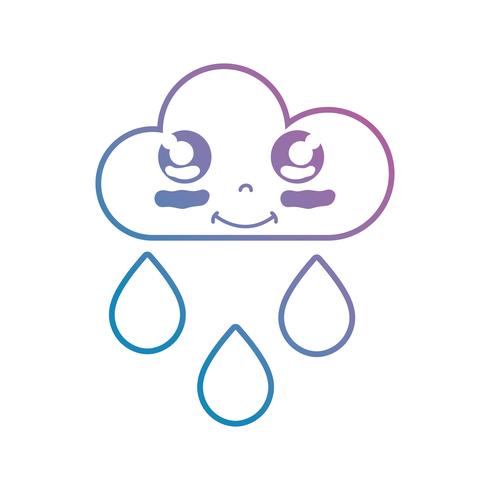 línea kawaii linda nube feliz lloviendo vector