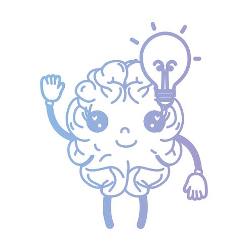 line kawaii happy brain with bulb idea vector