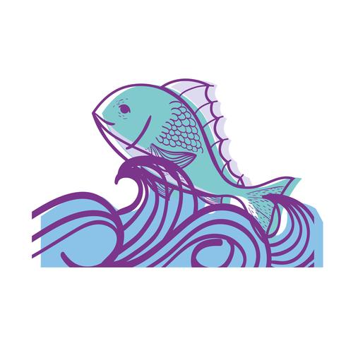 fish animal in the sea with waves design vector