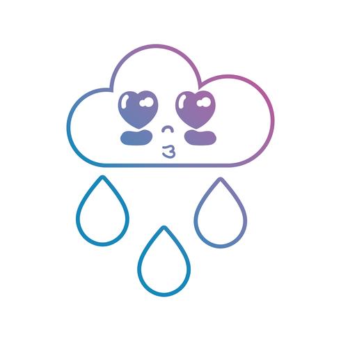 línea kawaii linda nube feliz lloviendo vector