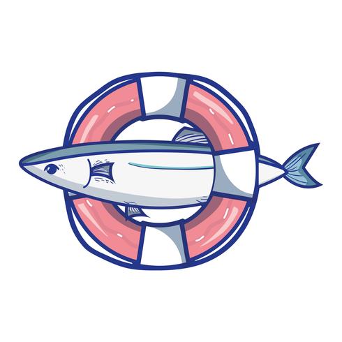 Pescado con diseño de objeto salvavidas. vector