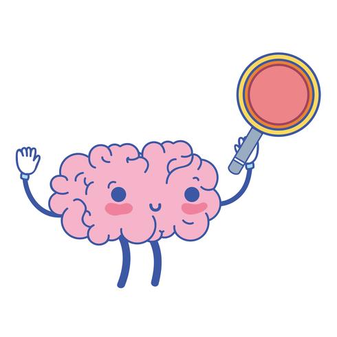 kawaii happy brain with magnifying glass vector