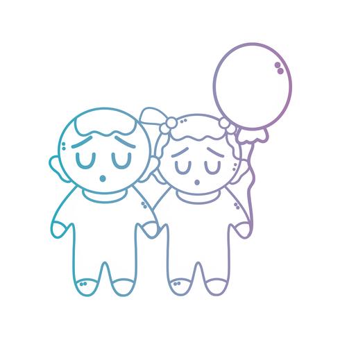line cute babies together with hairstyle and balloon vector