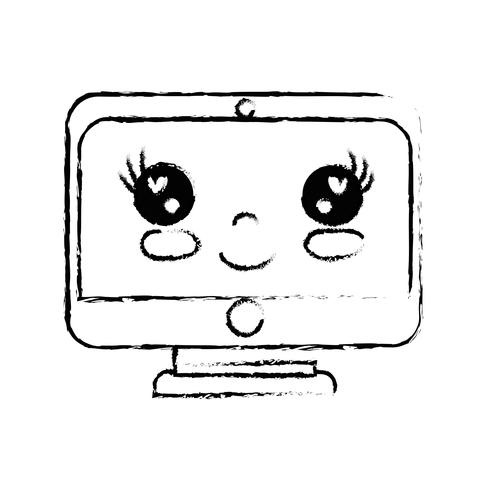 figure kawaii cute happy screen monitor vector