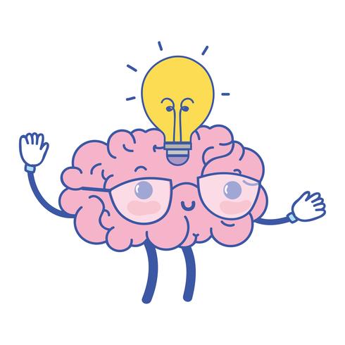 kawaii happy brain with bulb idea vector
