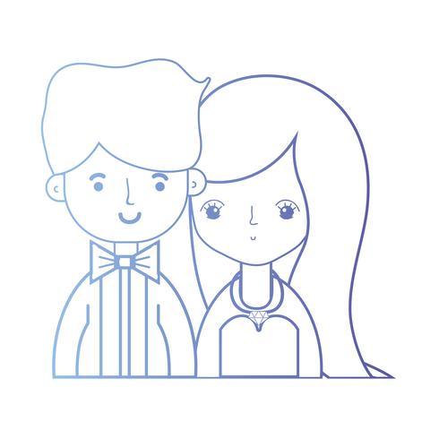 line beauty couple married with hairstyle design vector