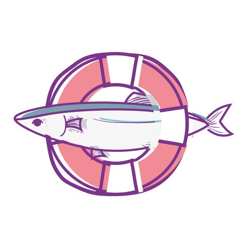 fish with life buoy object design vector