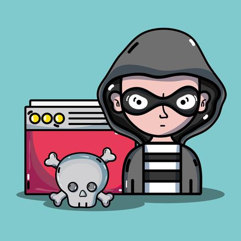 Persona hacker para virus programador en el sistema. vector