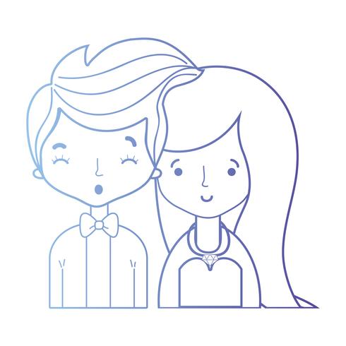 line beauty couple married with hairstyle design vector