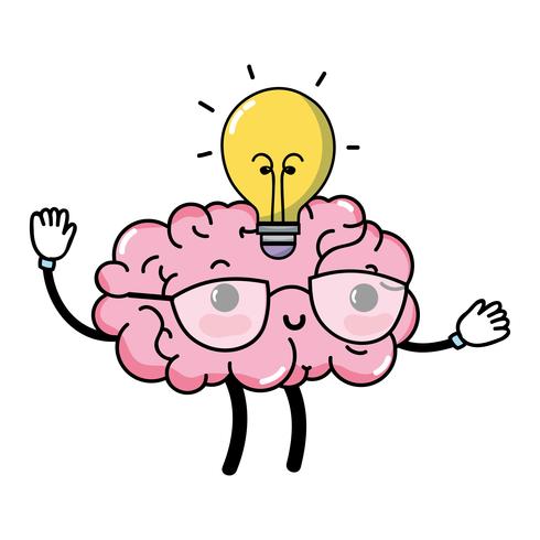 kawaii happy brain with bulb idea vector