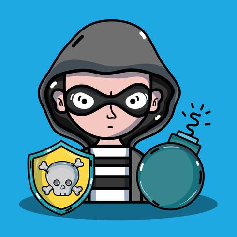 Persona hacker para virus programador en el sistema. vector