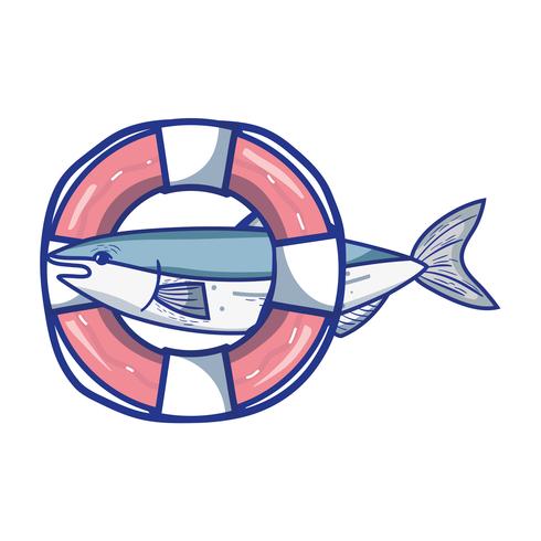 Pescado con diseño de objeto salvavidas. vector