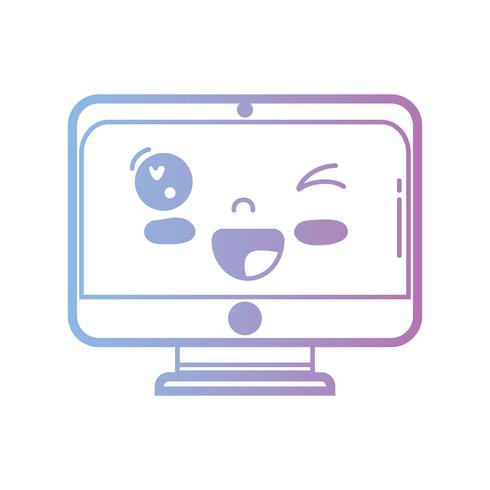 line kawaii cute funny screen monitor vector