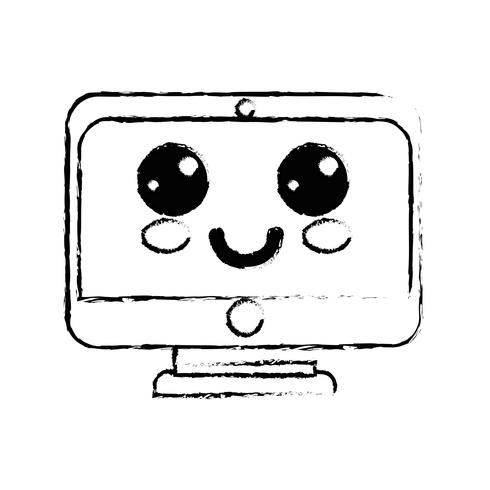 figura kawaii lindo monitor de pantalla feliz vector