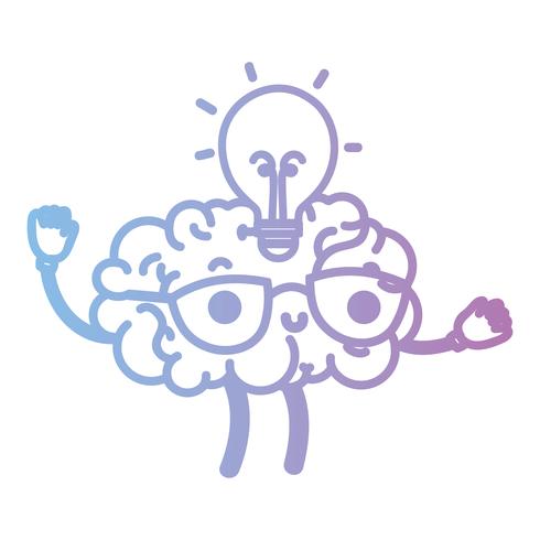 line kawaii happy brain with bulb idea vector