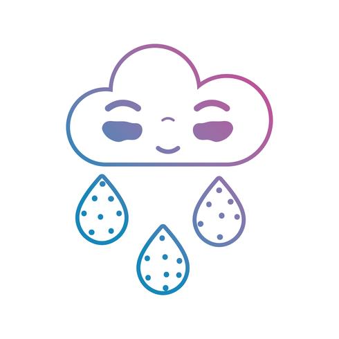 line kawaii cute happy cloud raining vector