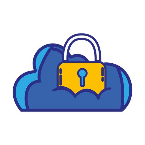 cloud data with padlock to sercurity information vector
