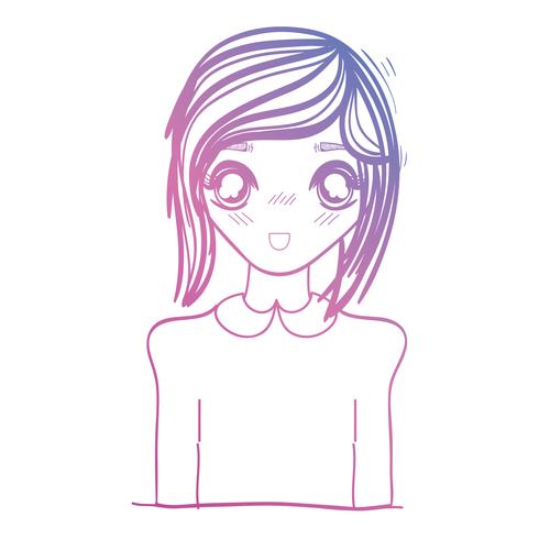 línea de belleza chica anime con peinado y blusa vector