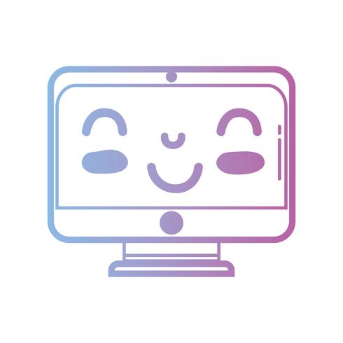 monitor de pantalla feliz linda línea kawaii vector