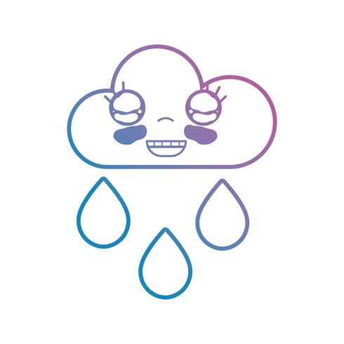 line kawaii cute happy cloud raining vector