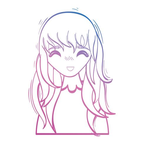 line beauty anime girl with hairstyle and blouse vector