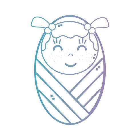 line cute baby girl with blanket and hairstyle vector