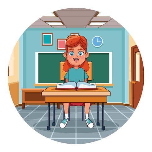 Kid reading book in classroom vector