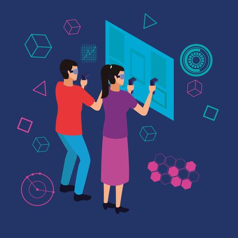 Couple playing with virtual reality vector