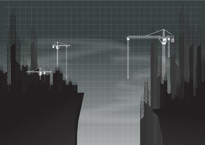 Edificio en construcción situado a lo largo del acantilado. Diseño de la silueta en el fondo de la pizarra. vector