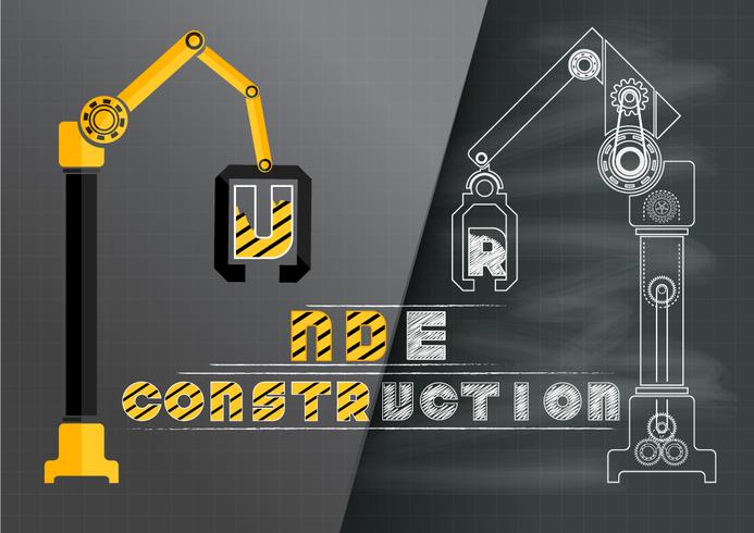 Under construction crane chalkboard sign. vector