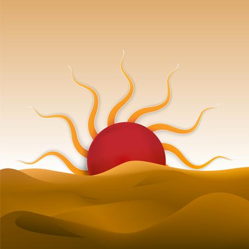 The sun shining above desert paper cut style vector