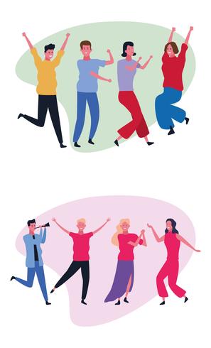 set of dancing people avatar vector