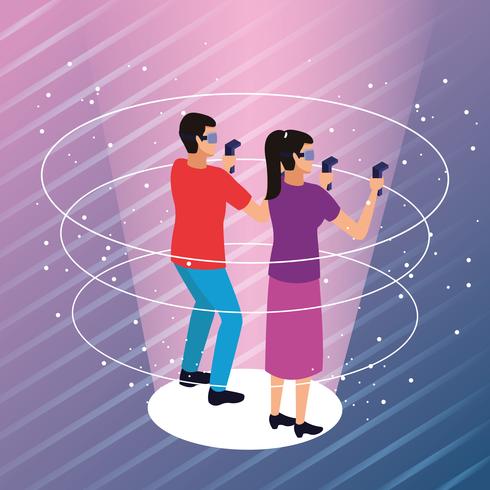 Couple playing with virtual reality vector
