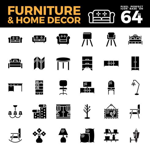 Mobiliario y decoración del hogar icono sólido vector