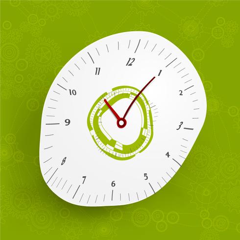 Abstract distorted clock on green gears and cogs background vector